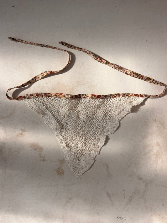 Vintage Lace + floral binding Bandana
