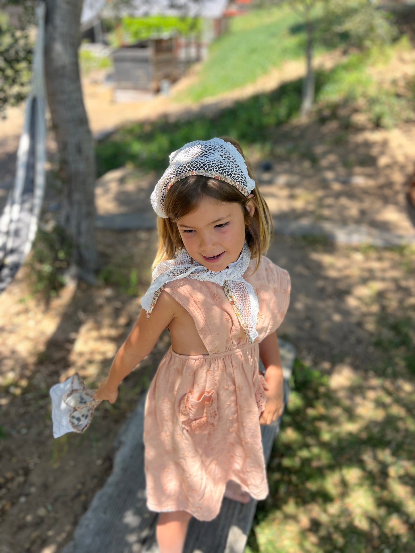 Vintage Lace + floral binding Bandana